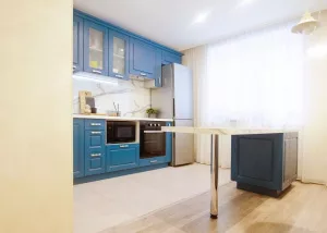 Кухня 511, с островом, синяя